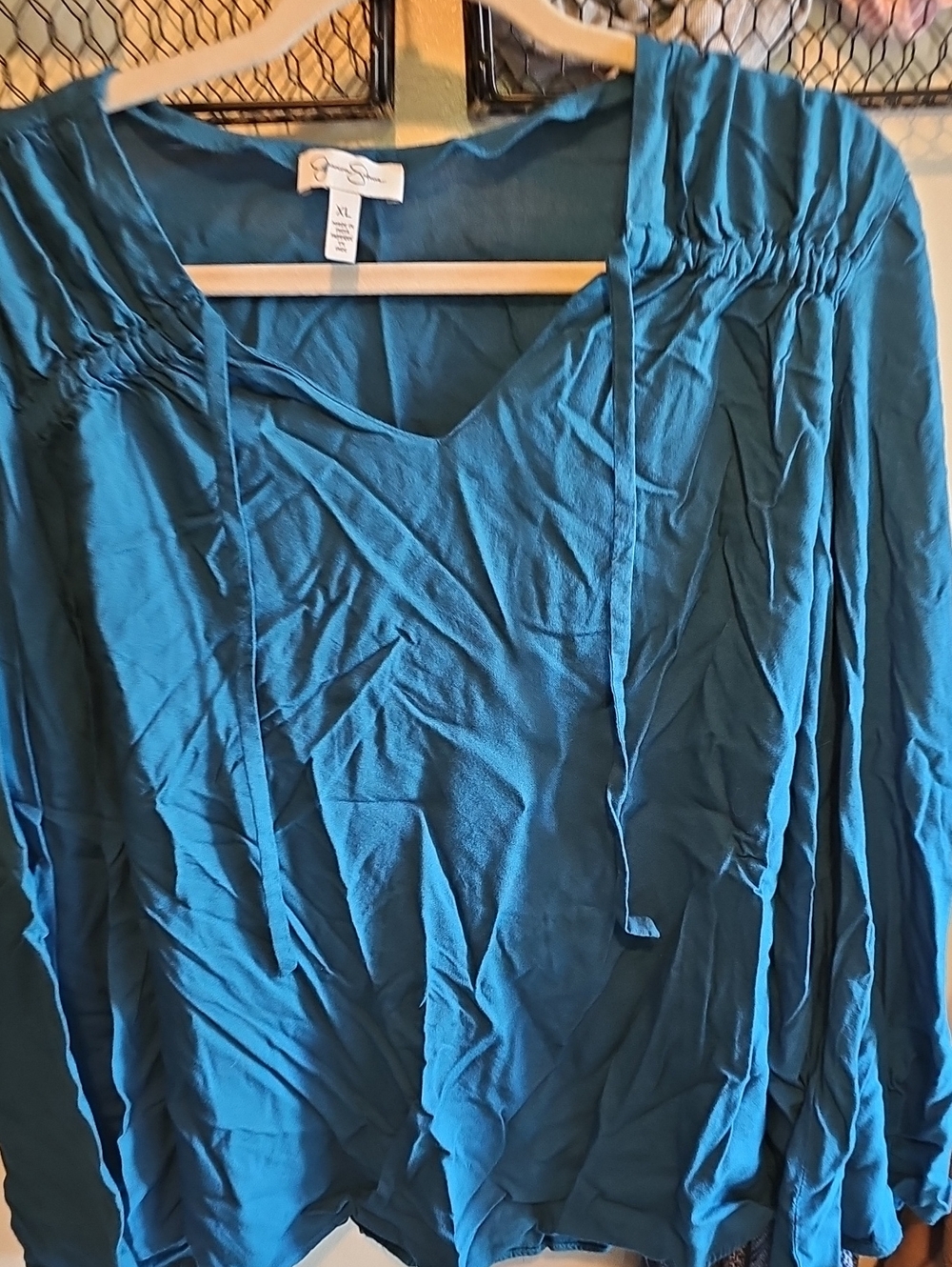 Blue Women's Drawstring Peasant Top - Size XL